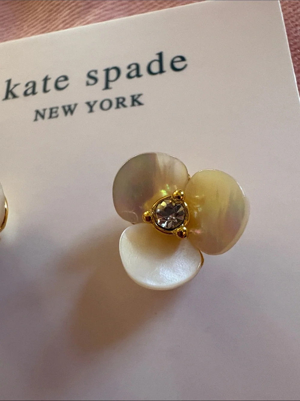 kate spade pearl white floral stud earrings with gold-tone and crystal